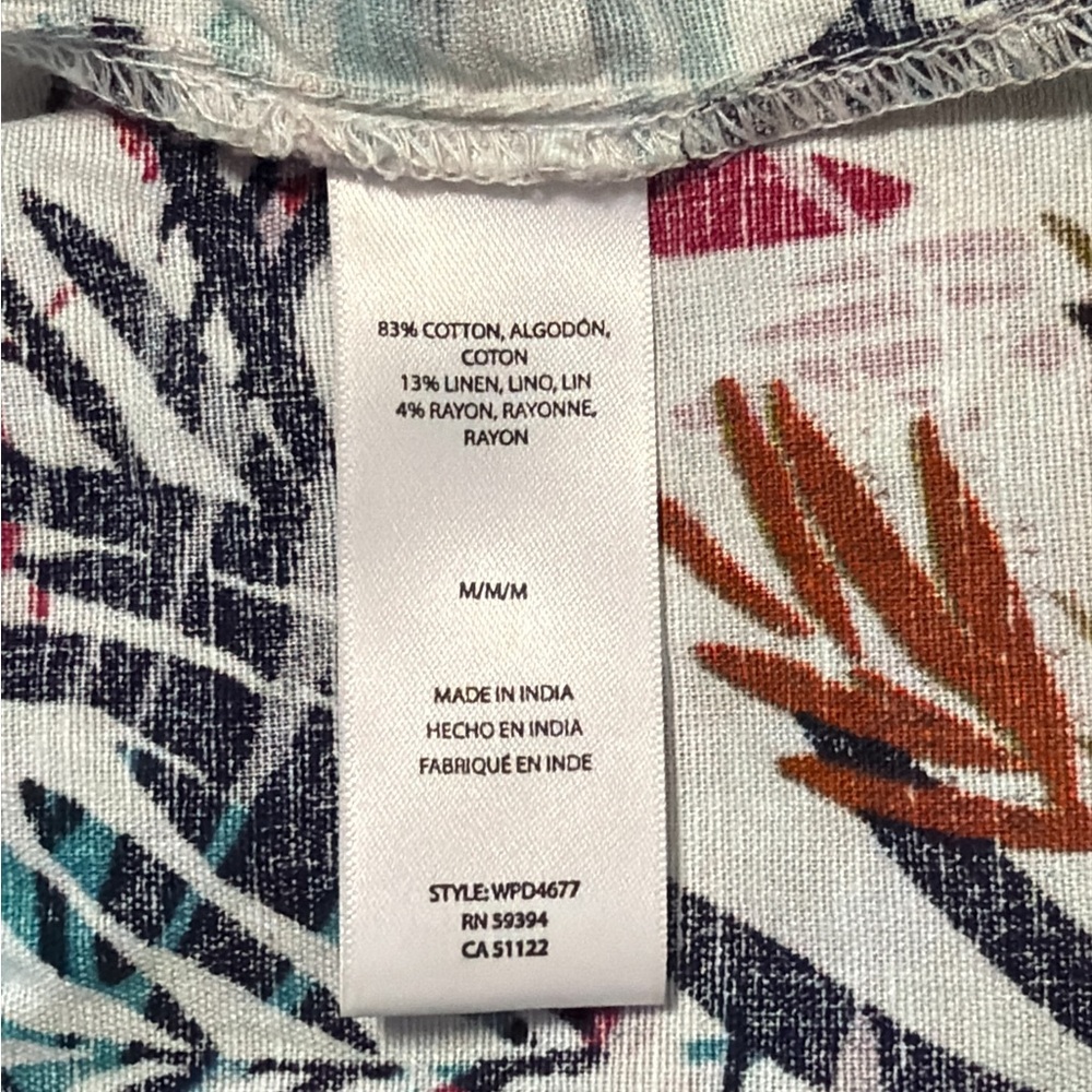 BeachLunchLounge Tropical Leaf Linen Blend Ruffle Button Dress M DS1 - Picture 6 of 6